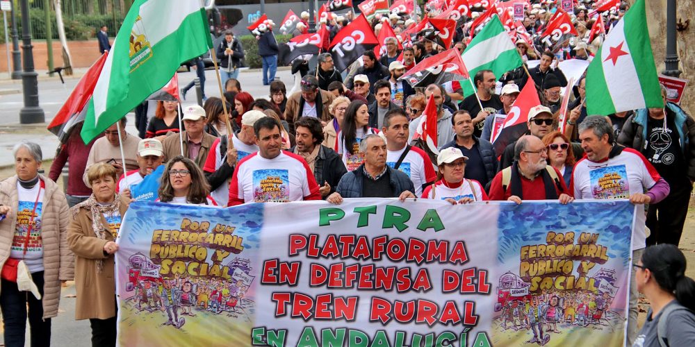 More than 3,000 people march in Sevilla in to fight for improvements to regional train services in Andalucia