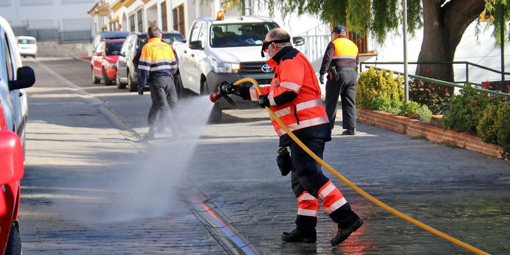 Firefighters continue to disinfect streets and key buildings in small towns across the Serrania de Ronda