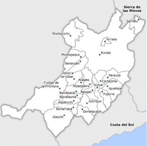 Map of the Serrania de Ronda, Andalucia, southern Spain